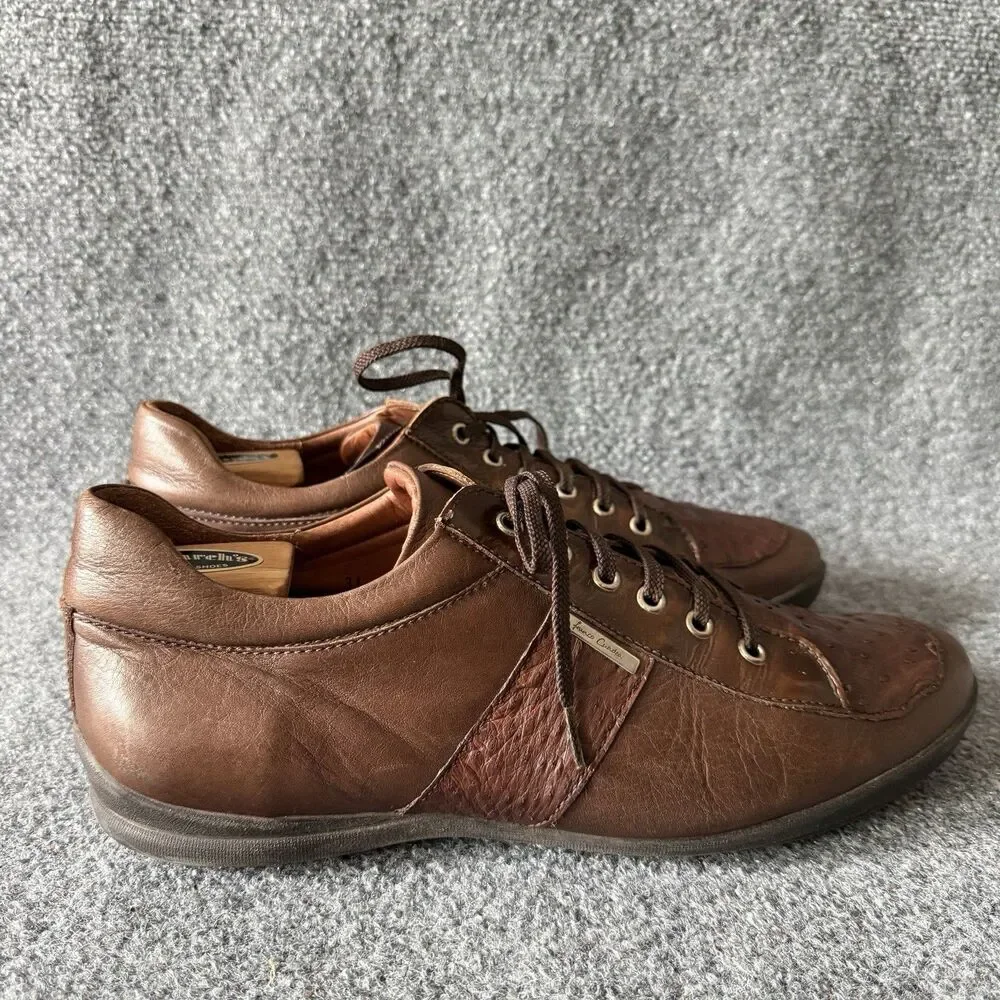 Franco Sarto Men's Brown Leather Ostrich Print Lace-Up Sneakers US 12.5 67576A